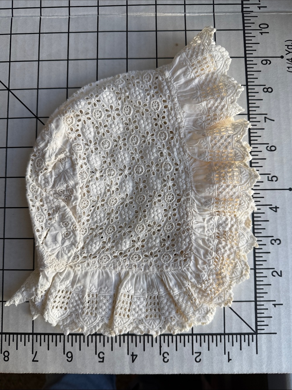 Antique Victorian Baby Bonnet Whitework Eyelet Lace Infant or Doll Cap Edwardian